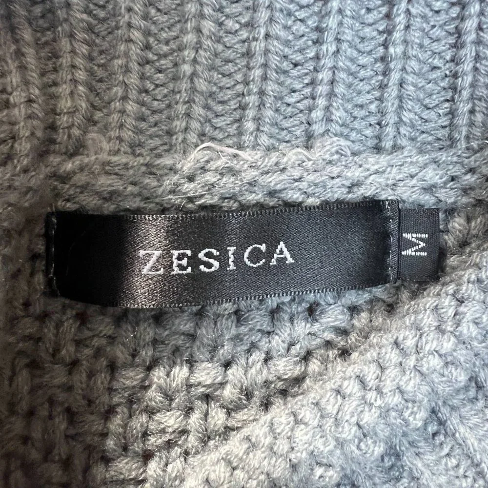 Zesica Sweater Womens Medium Gray Long Sleeve Mock Neck Chunky Open Knit‎ Casual